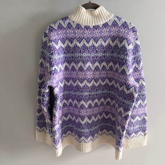 Talbots Petite Purple and Cream Zigzag Jacquard Mockneck Sweater Size LP - Picture 6 of 8